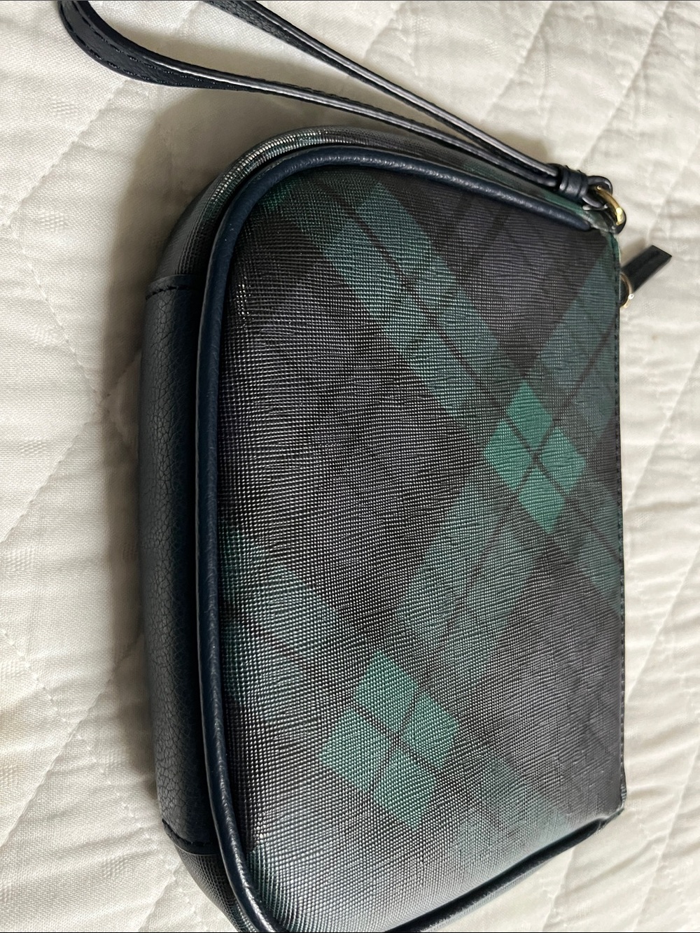 Talbots Plaid Wristlet Crossbody in Black and Dark Green